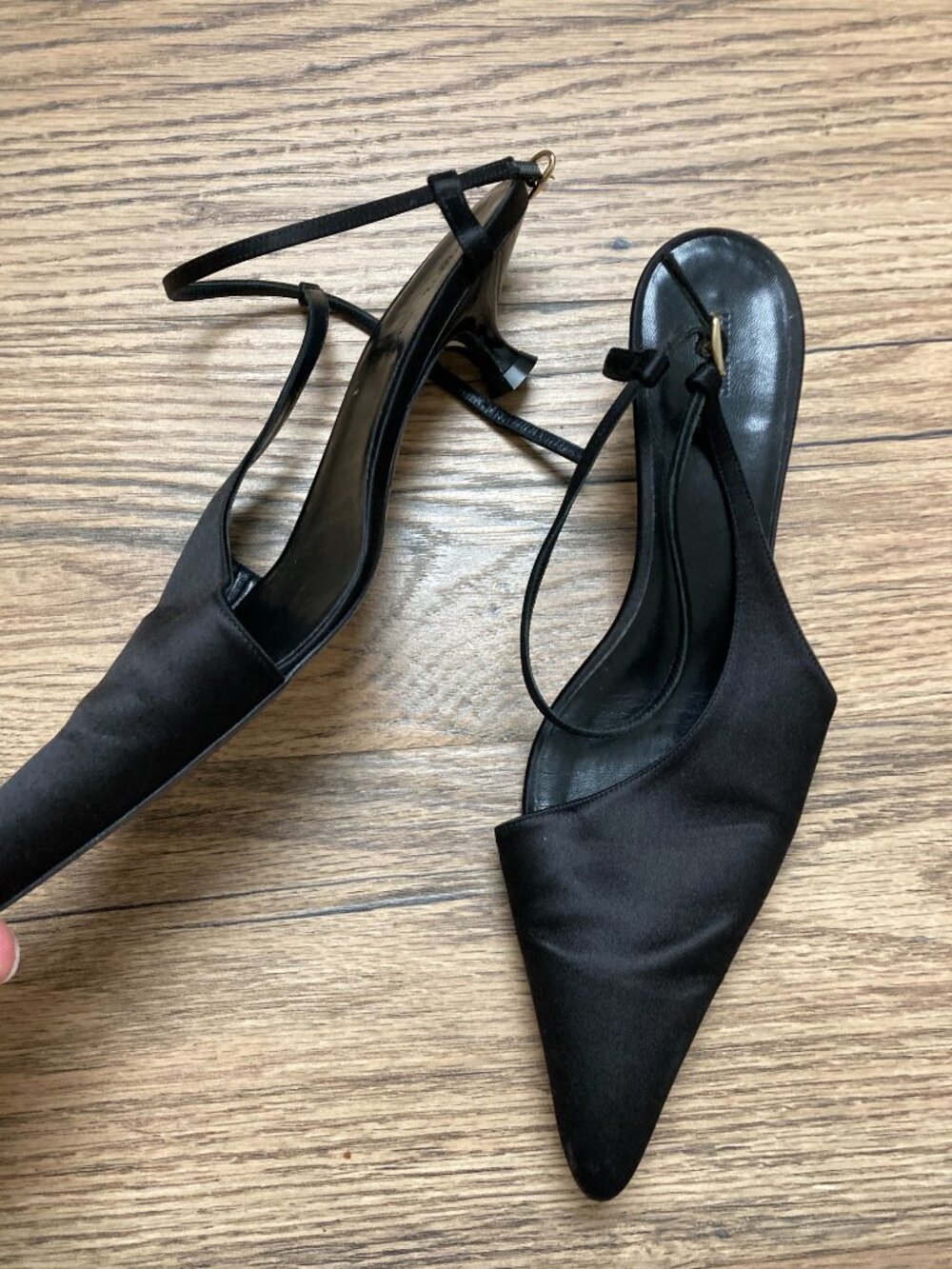 KHAITE Black Satin Slingback Pumps Women's US 8 EU 38.5 Made in Italy - Picture 3 of 11